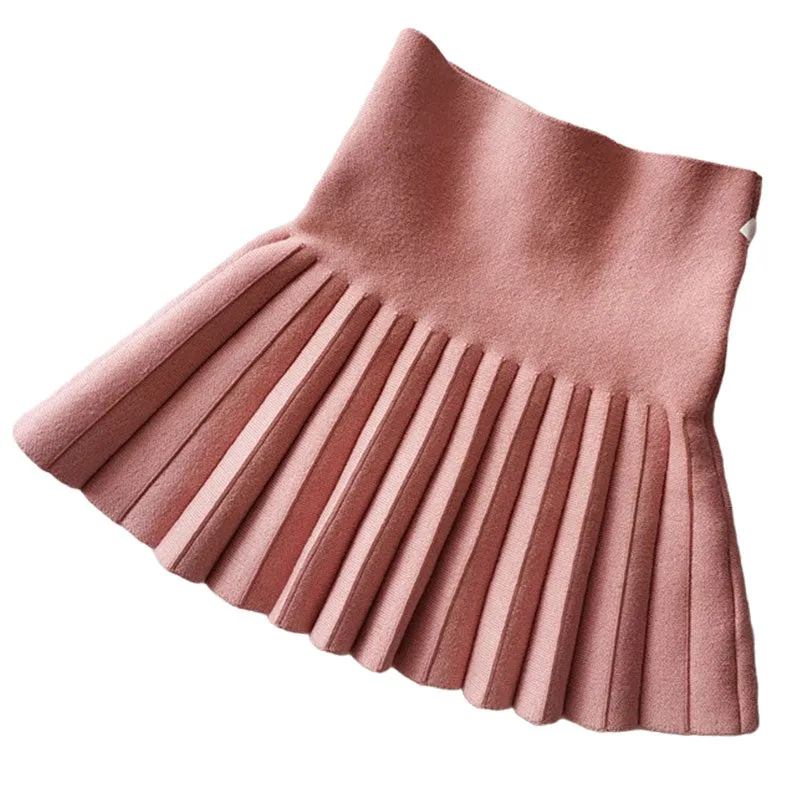 2-12Year Toddler Baby Girls Knit Skirt Autumn Winter Princess Pleated Children School High Waist Mini Tutu Skirts Kids Clothing