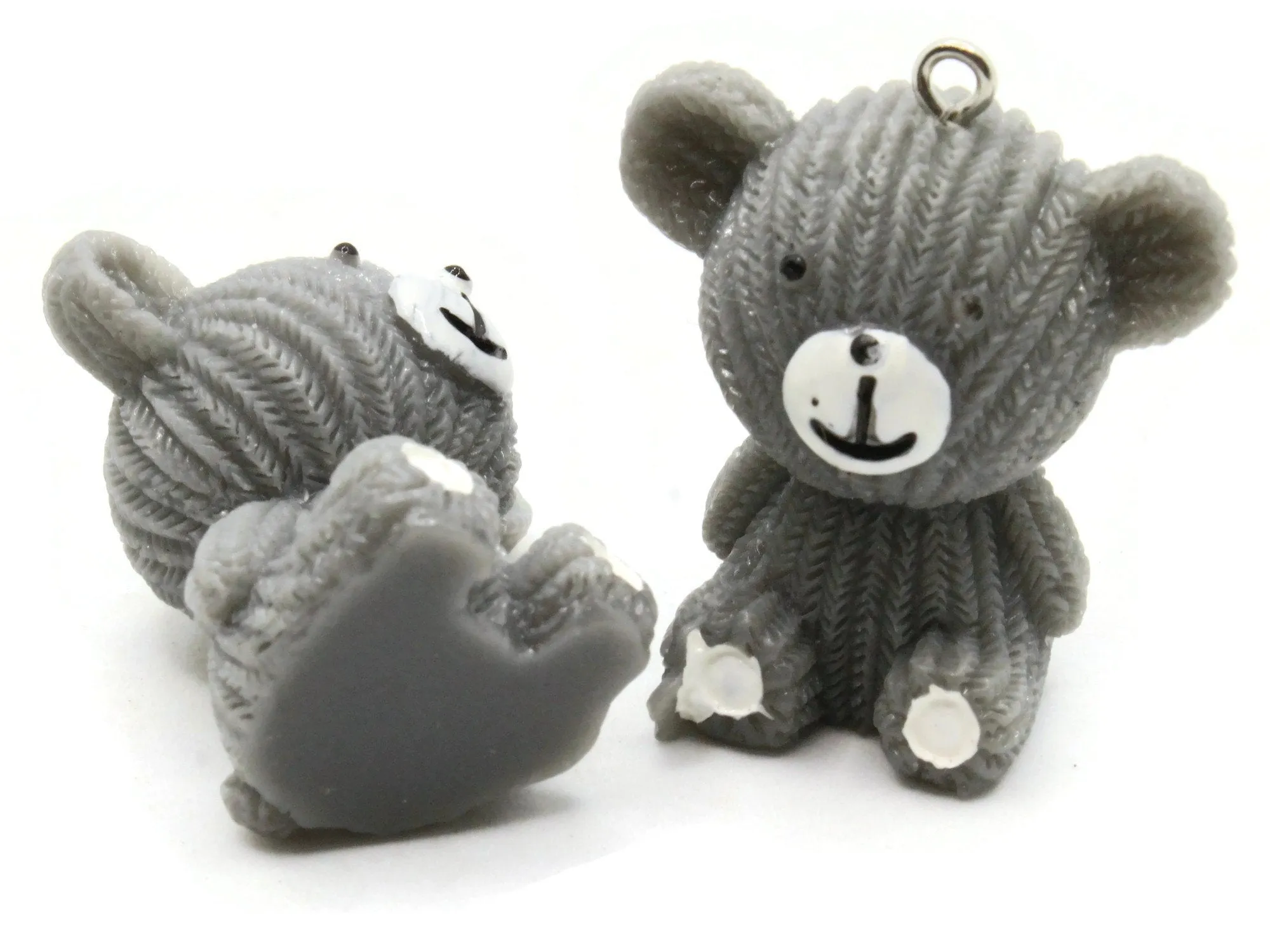 2 33mm Gray Teddy Bear Resin Charms