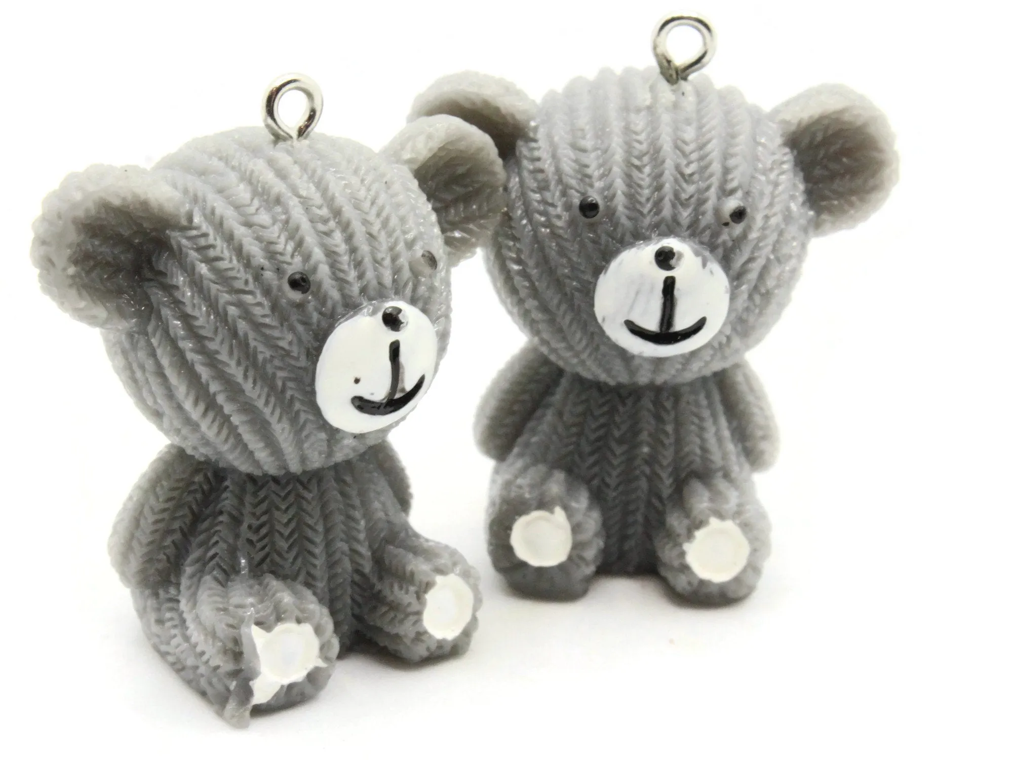 2 33mm Gray Teddy Bear Resin Charms