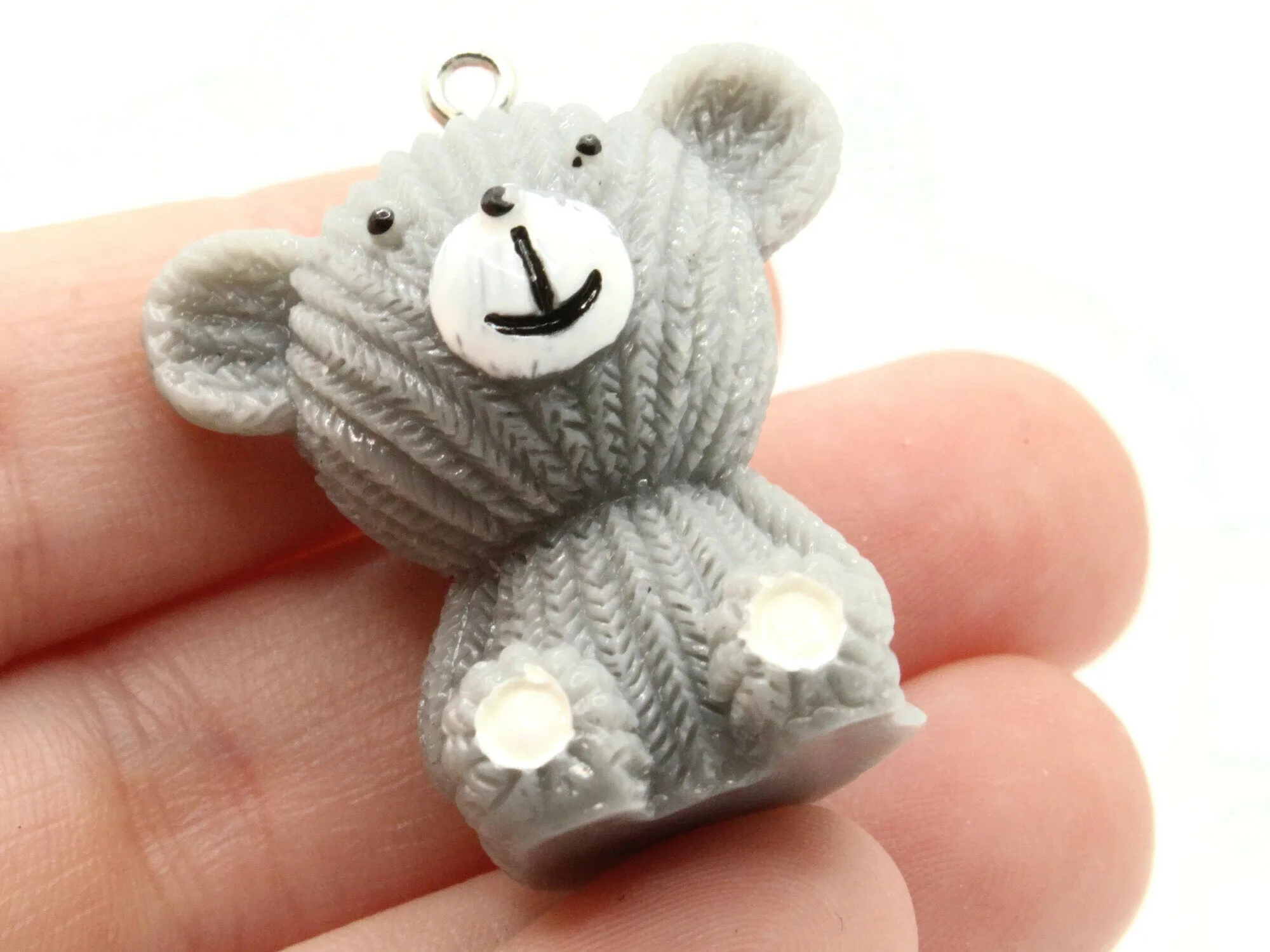 2 33mm Gray Teddy Bear Resin Charms