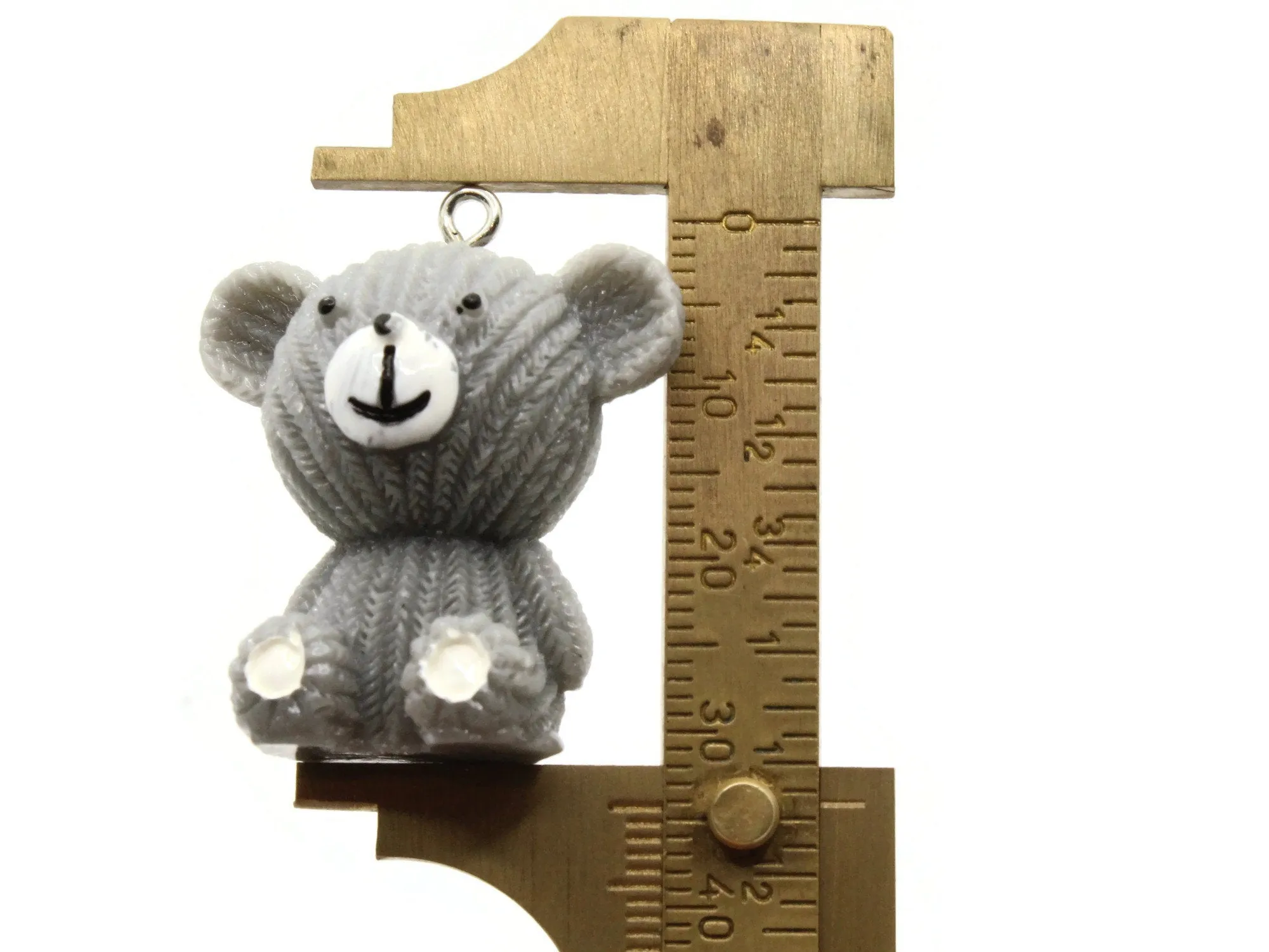 2 33mm Gray Teddy Bear Resin Charms