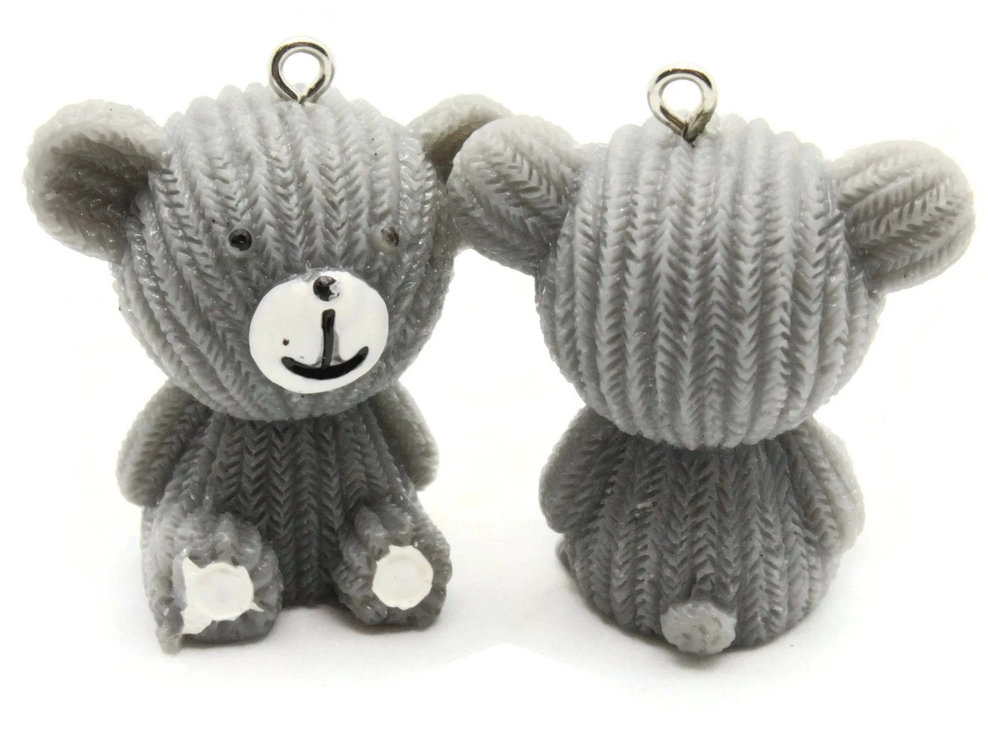 2 33mm Gray Teddy Bear Resin Charms