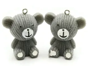 2 33mm Gray Teddy Bear Resin Charms