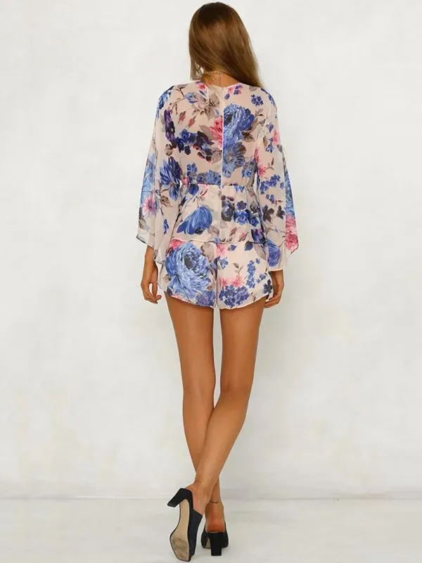 2018 Summer Print Chiffon Long Sleeve Short Rompers