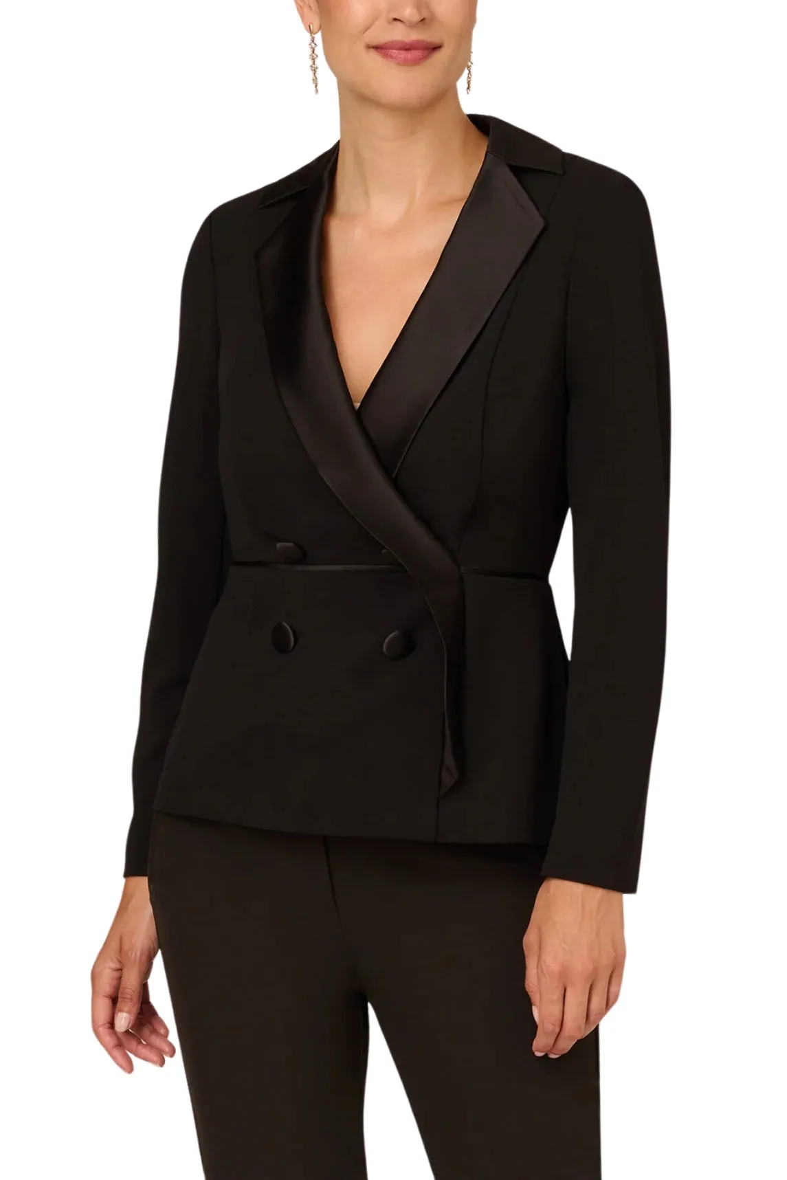 Adrianna Papell Charmeuse-Trim Crepe Tuxedo Top - Wholesale