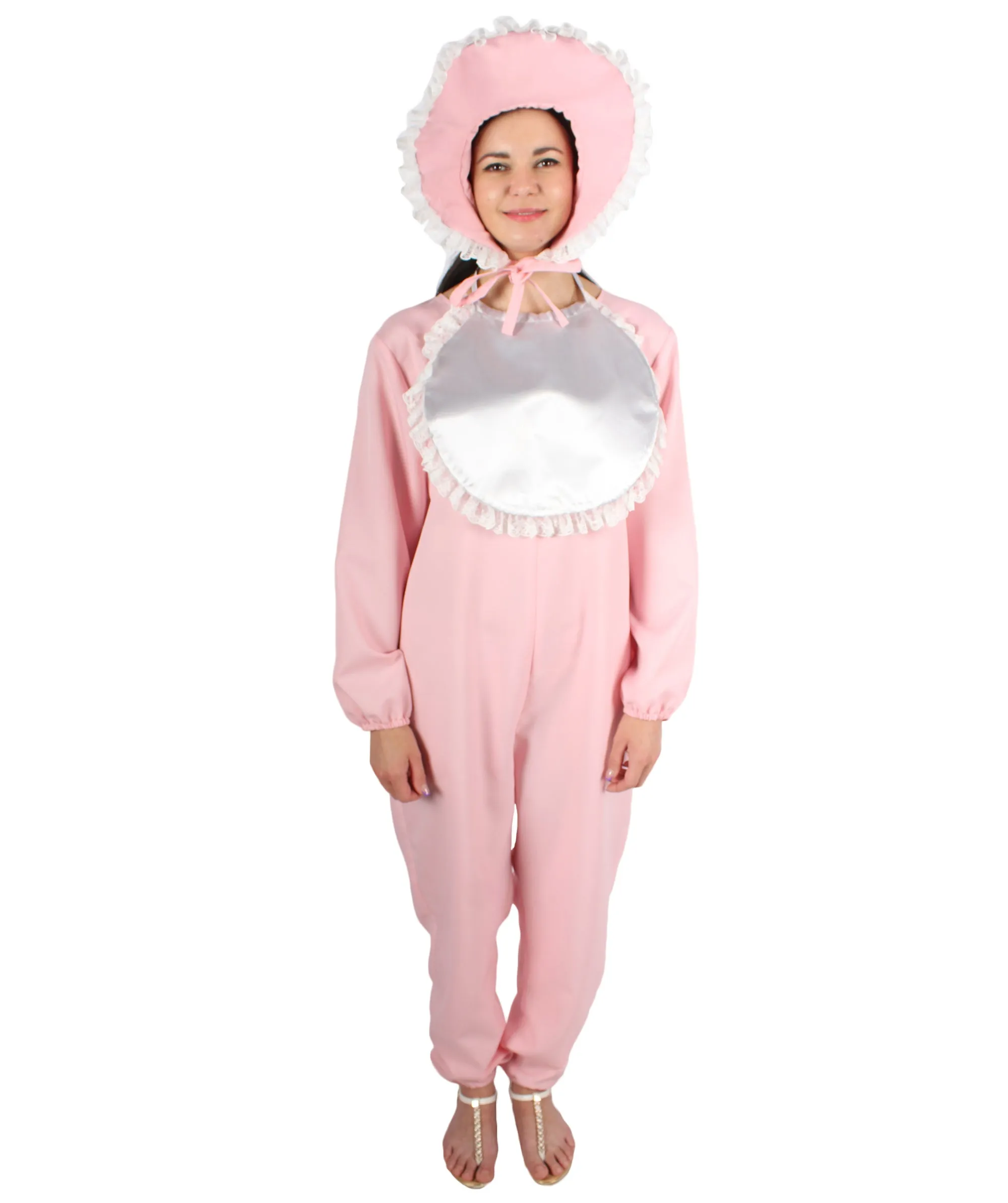 Adult Women’s Pink and White Big Bunny Costume with Hat, Best For Halloween and Easter Sunday, Flame-retardant Synthetic Materials