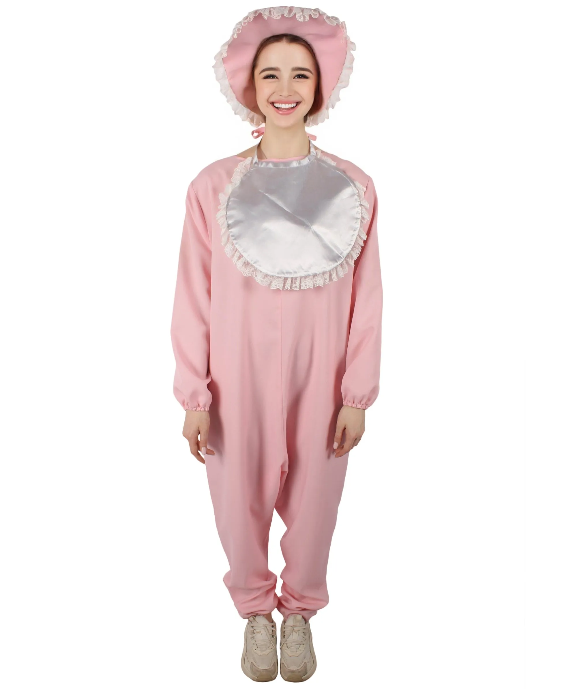 Adult Women’s Pink and White Big Bunny Costume with Hat, Best For Halloween and Easter Sunday, Flame-retardant Synthetic Materials