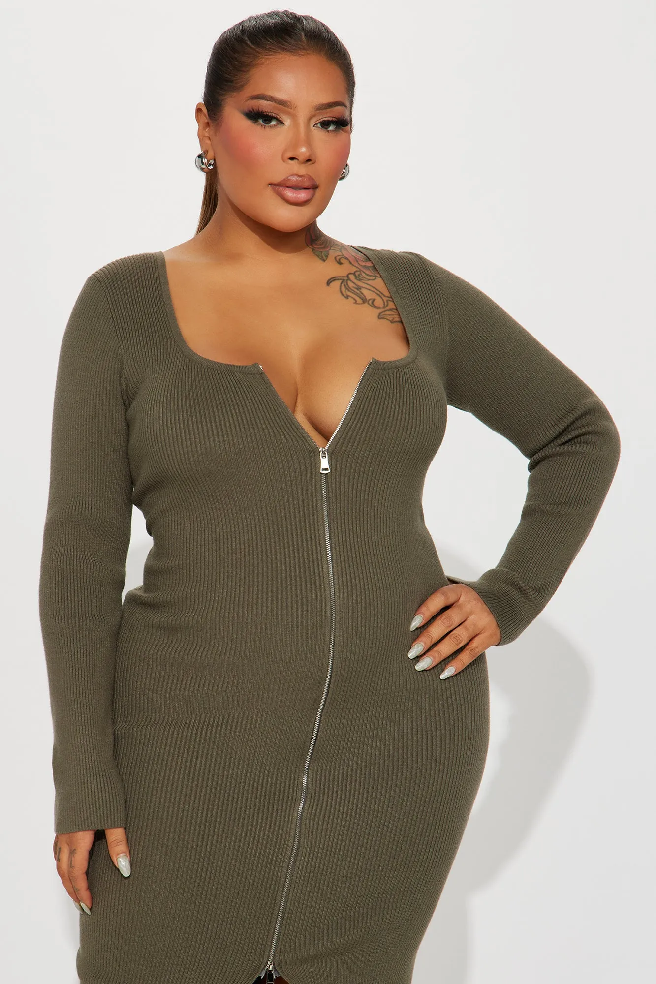 Allison Sweater Midi Dress - Olive