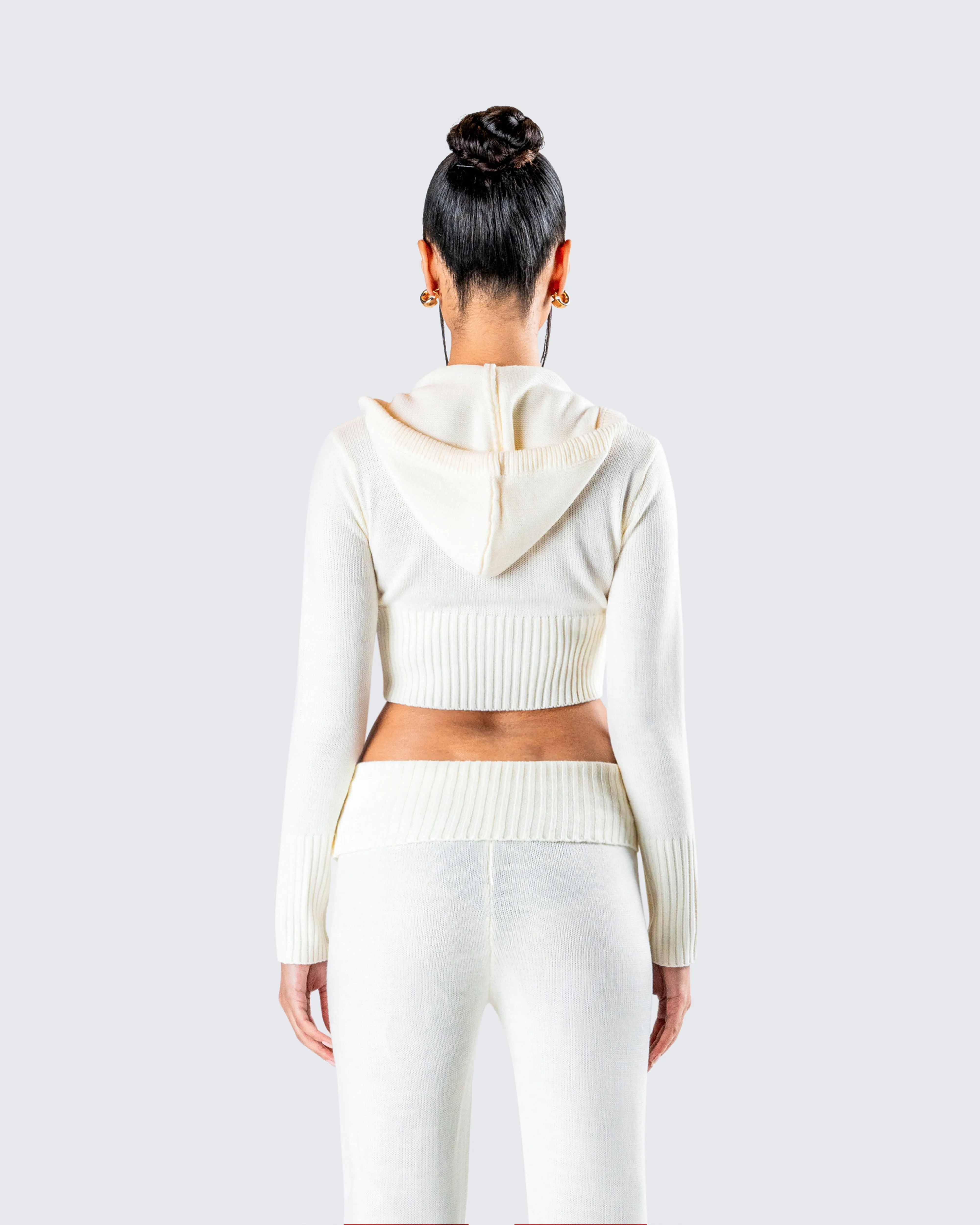 Alyssa White Knit Cropped Jacket