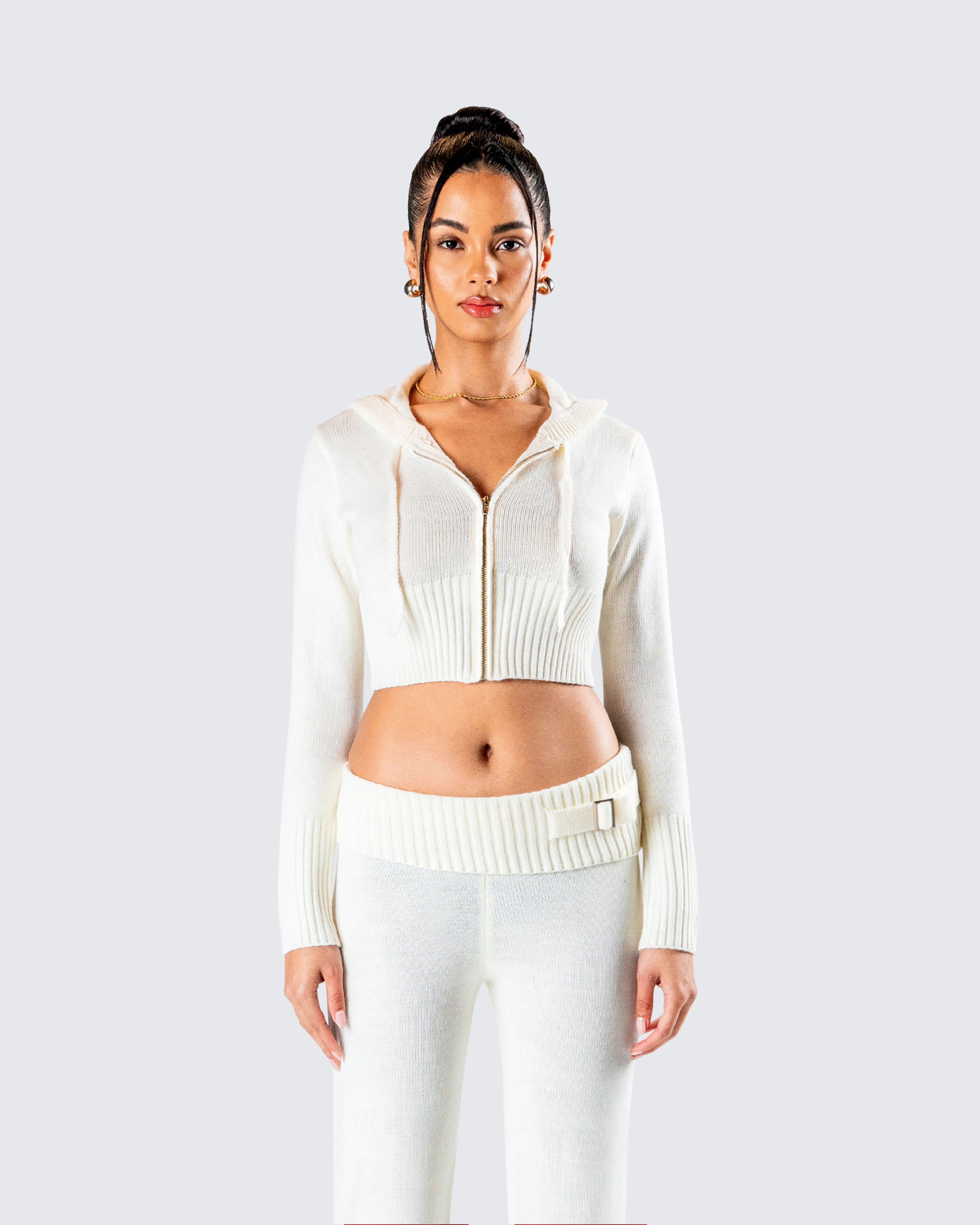 Alyssa White Knit Cropped Jacket