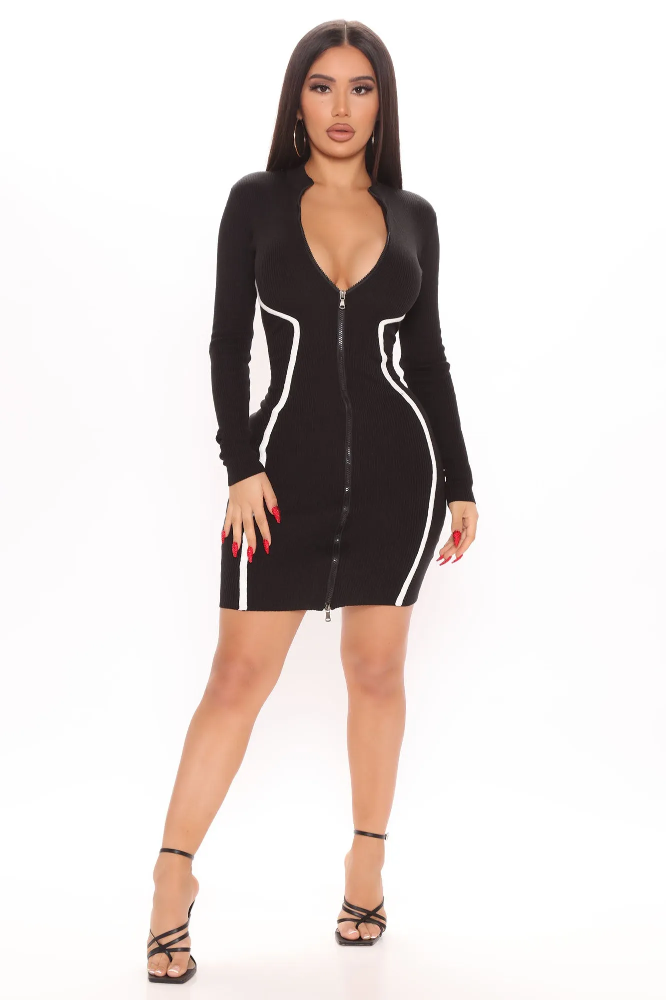 Amber Sweater Mini Dress - Black/combo