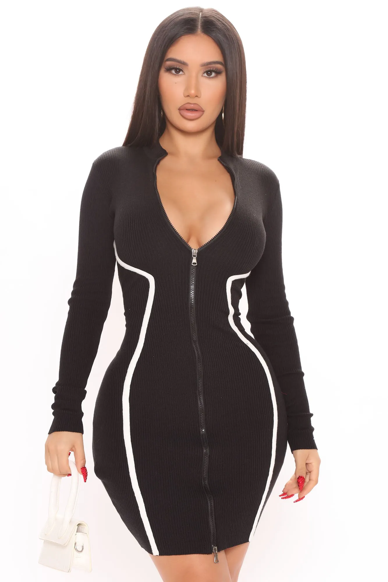 Amber Sweater Mini Dress - Black/combo