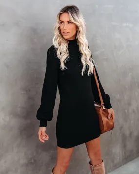 Anastasia Mock Neck Knit Sweater Dress - Black - FINAL SALE