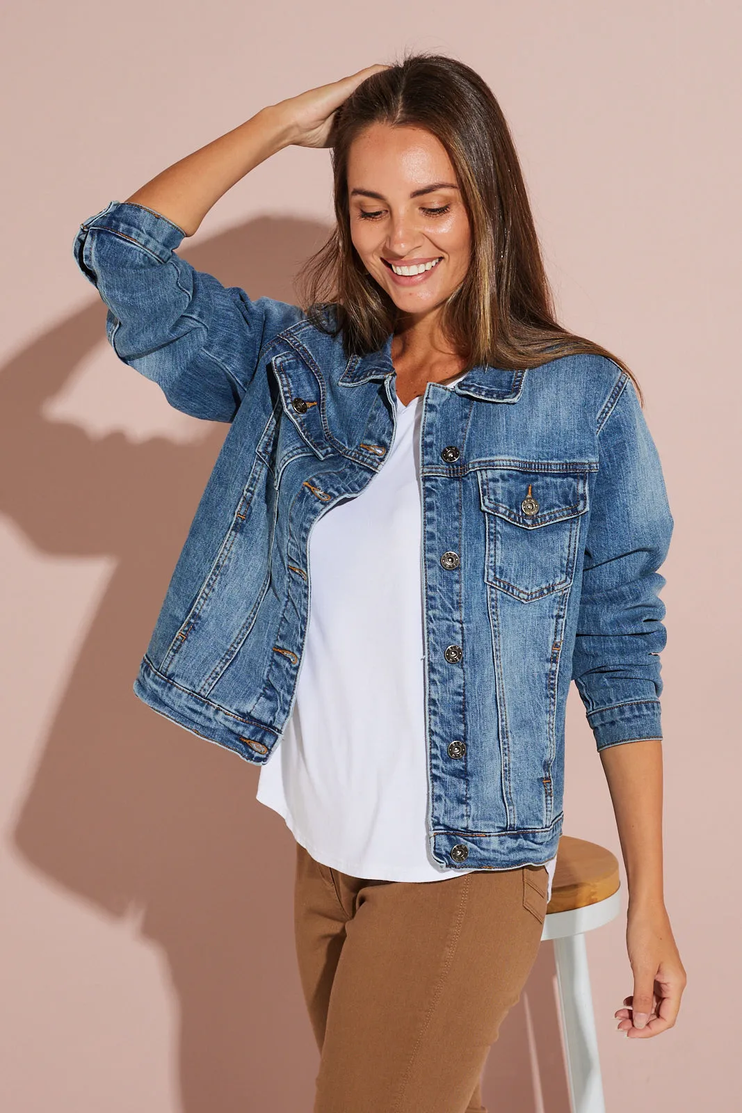 Angie Denim Jacket - Blue Mid Wash