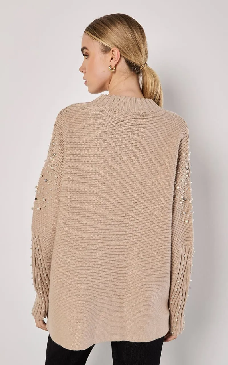 Apricot - Pearl Gemstone Embellished Sweater