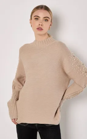 Apricot - Pearl Gemstone Embellished Sweater