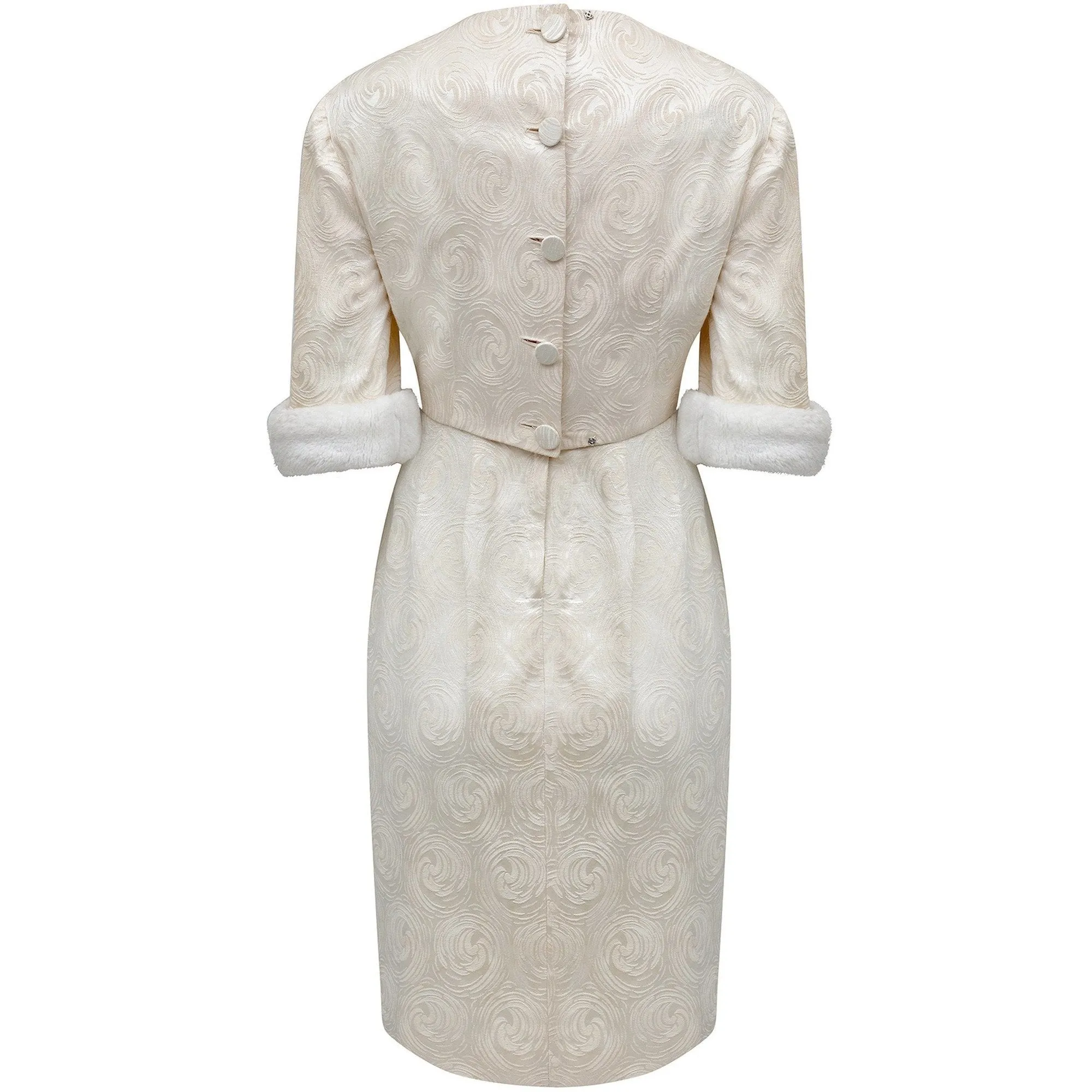 ARCHIVE - 1960s Carol Brent Jackie Kennedy Style Ivory Brocade Dress