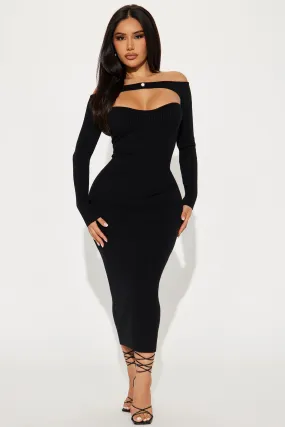 Aspen Sweater Midi Dress - Black