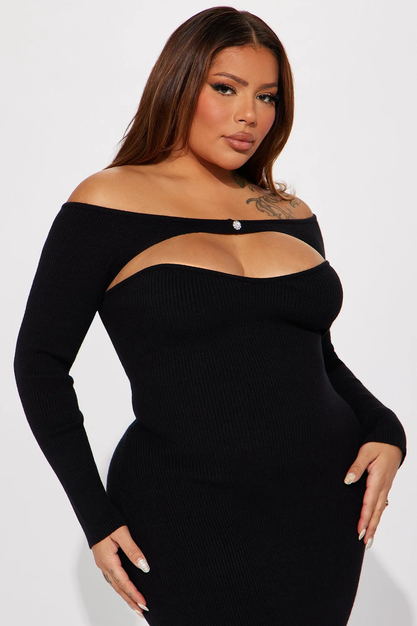 Aspen Sweater Midi Dress - Black