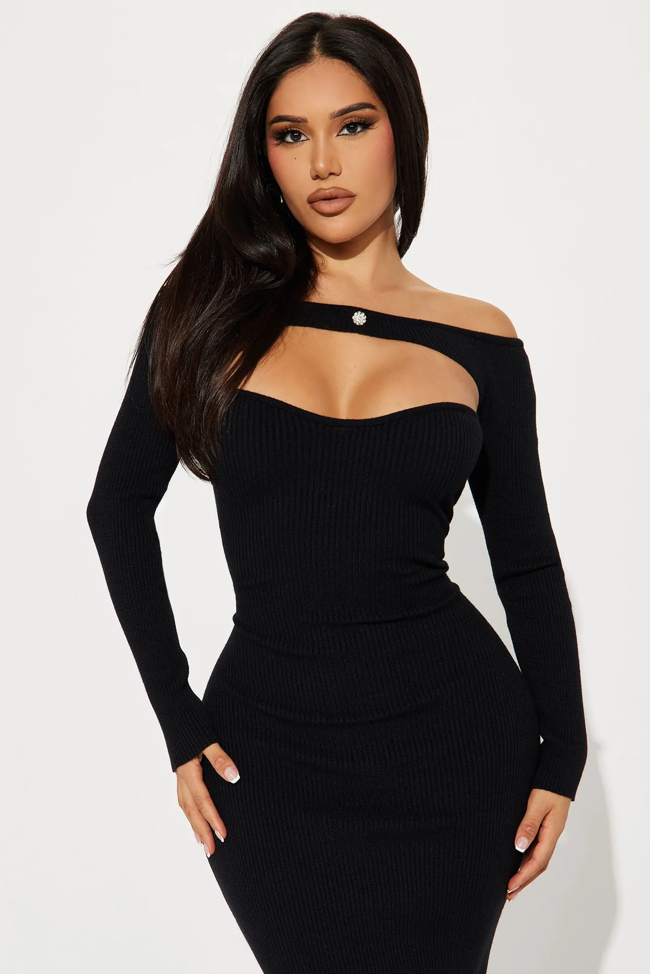 Aspen Sweater Midi Dress - Black