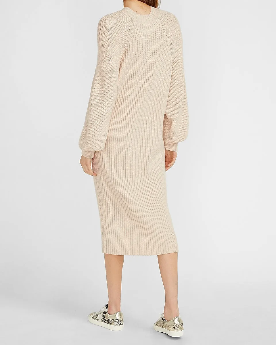 Balloon Sleeve Midi Sweater Dress in Nude Sorbet