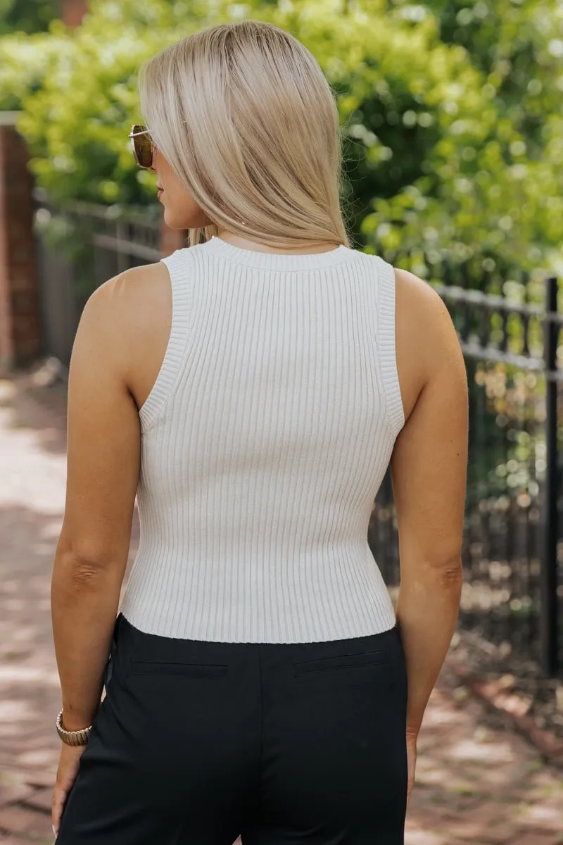 Basic Ribbed Sweater Tank Top - Cream - FINAL SALE