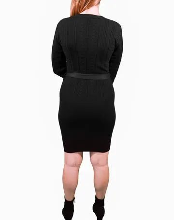 Belted Sweater Dress in Black