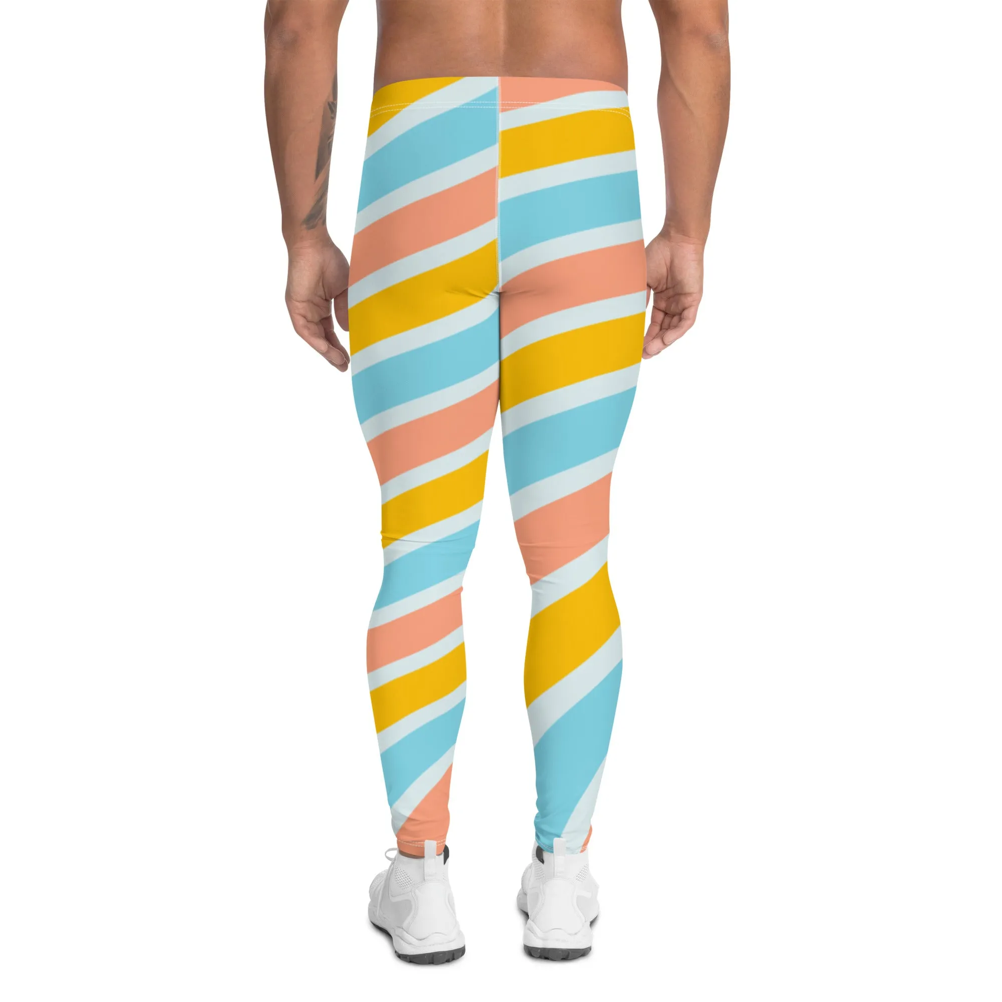 Best Rainbow Swirl Meggings, Candy Cane Gay Pride Rainbow Premium Men's Leggings - Made in USA/EU/MX