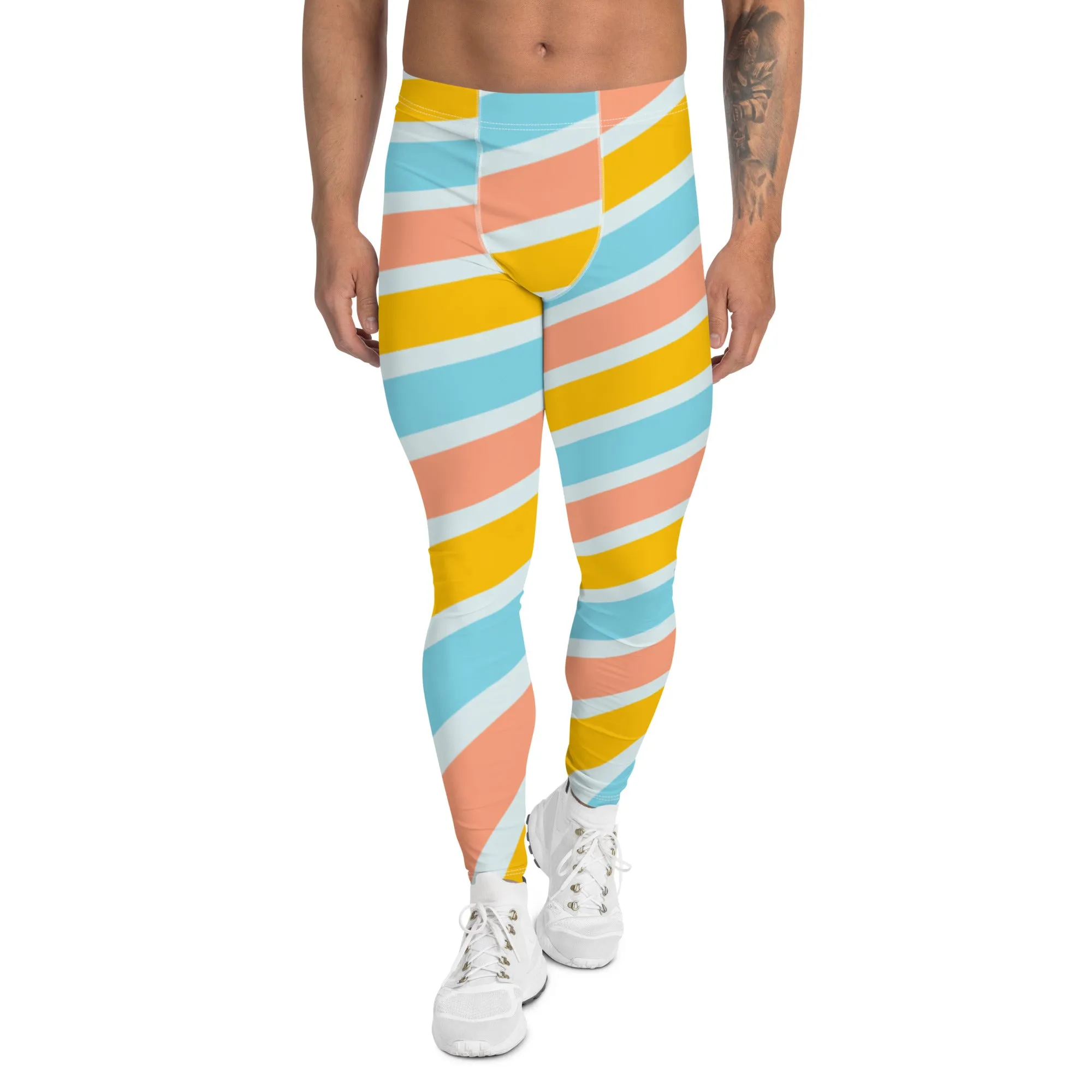 Best Rainbow Swirl Meggings, Candy Cane Gay Pride Rainbow Premium Men's Leggings - Made in USA/EU/MX