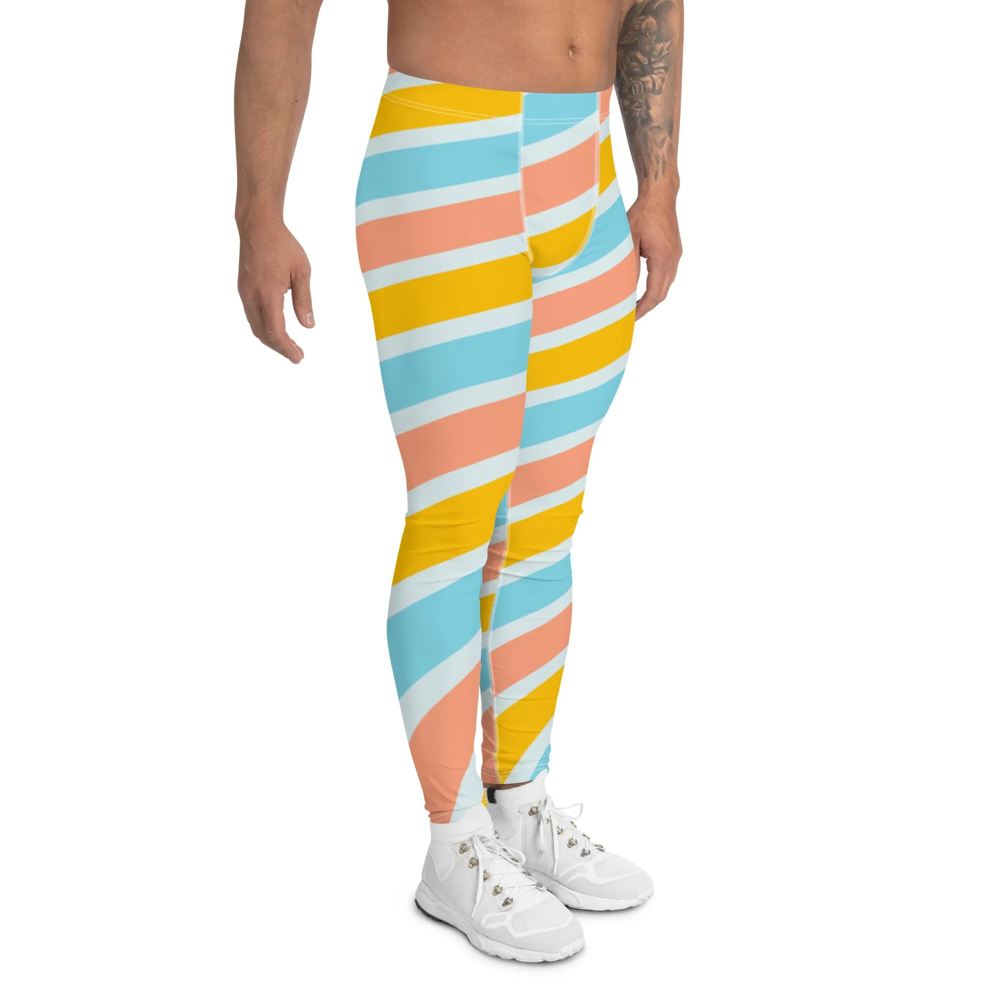 Best Rainbow Swirl Meggings, Candy Cane Gay Pride Rainbow Premium Men's Leggings - Made in USA/EU/MX