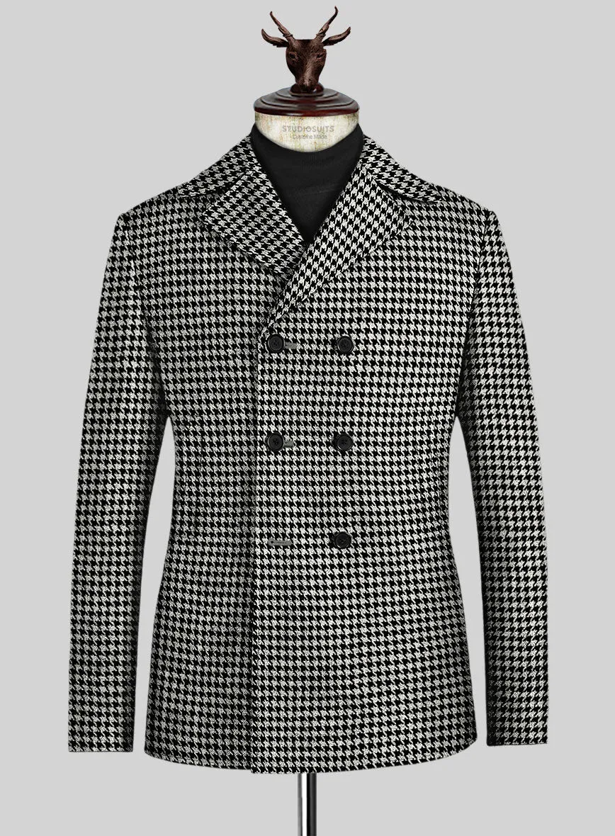 Big Houndstooth BW Tweed Pea Coat