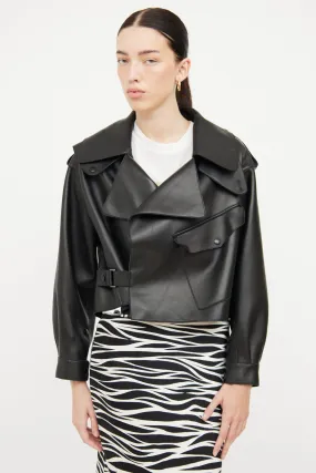 Black Leather Cropped Biker Jacket