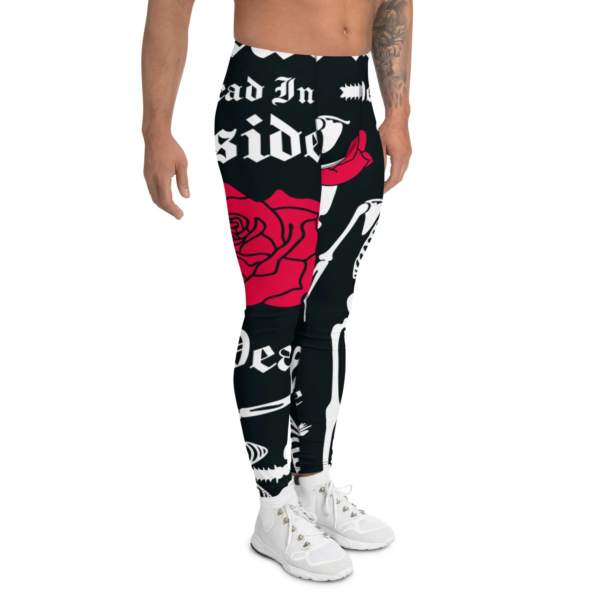 Black Skulls Romantic Men's Leggings, Rose Skull Leggings, Skull Leggings Men - Made in USA/EU/MX