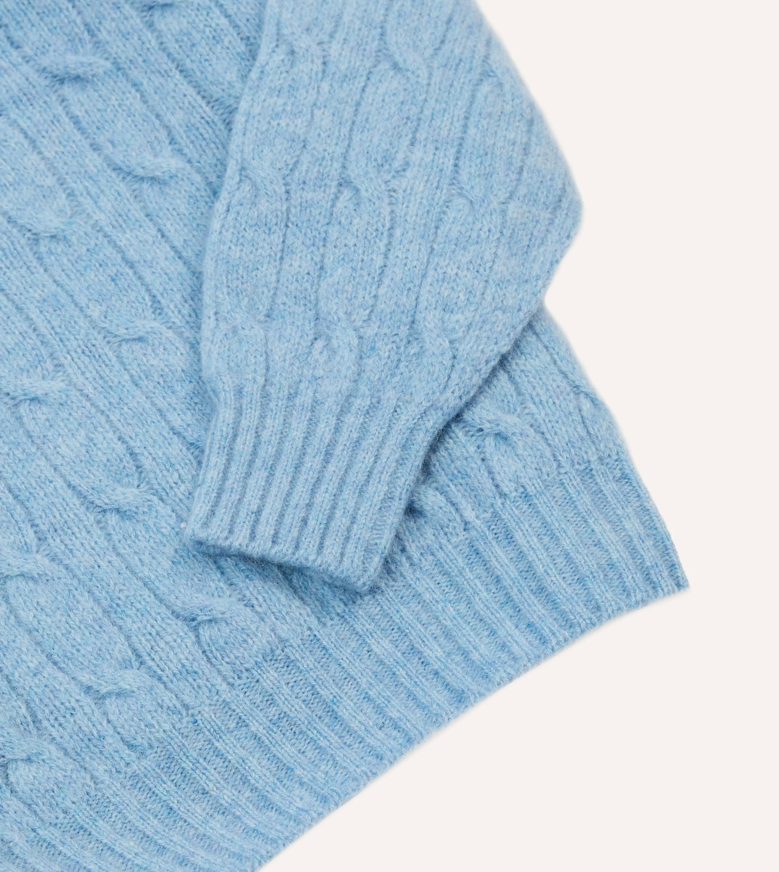 Blue Brushed Shetland Cable Knit Crew Neck Jumper