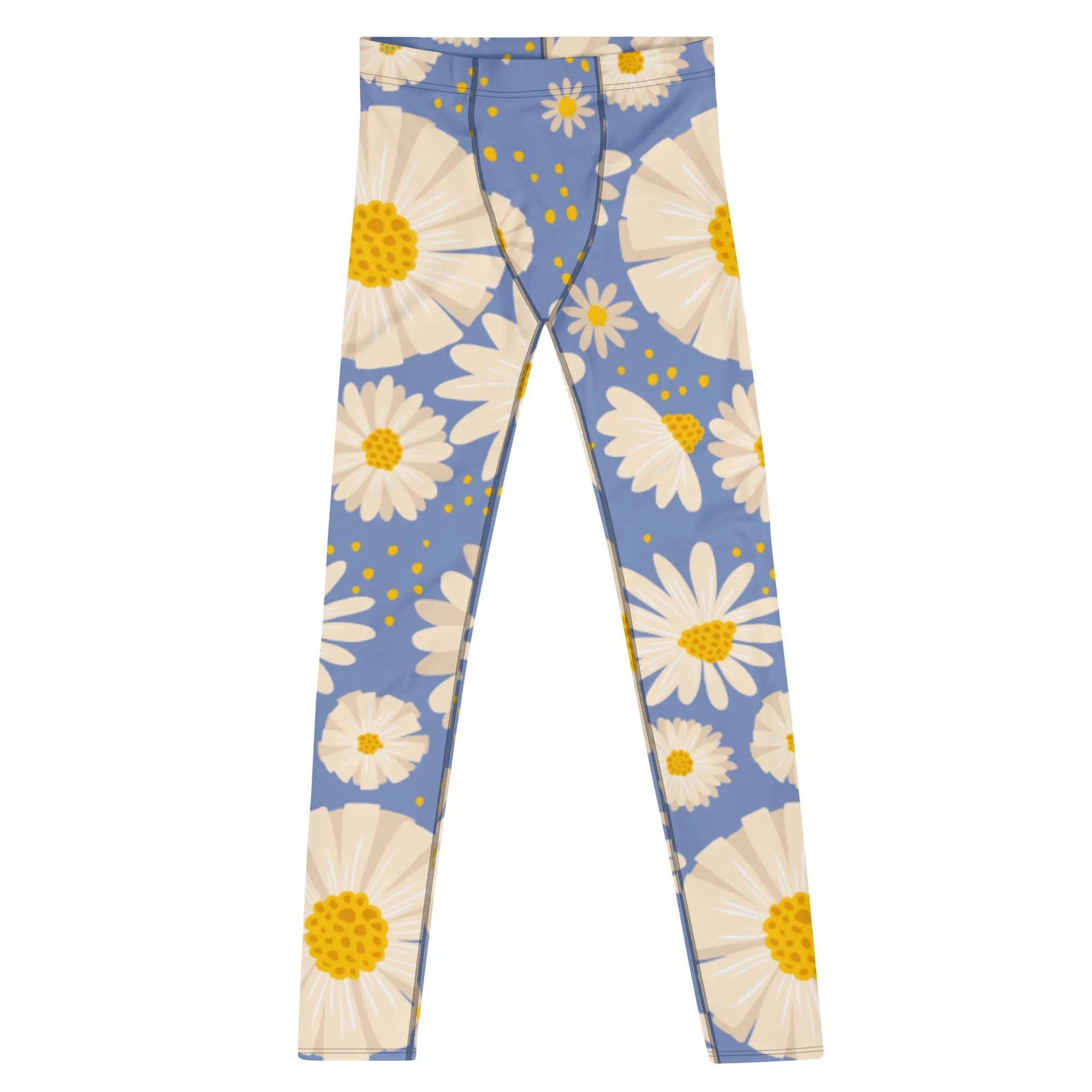 Blue Daisies Best Men's Leggings, Daisies Floral Print Men's Running Tights-Made in USA/EU/MX