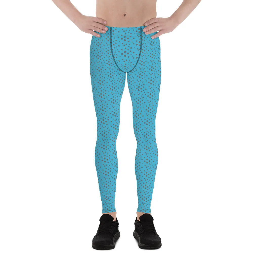 Blue Grey Dotted Men's Leggings, Dots Pattern Designer Running Compression Tights For Men - Made in USA/EU/MX