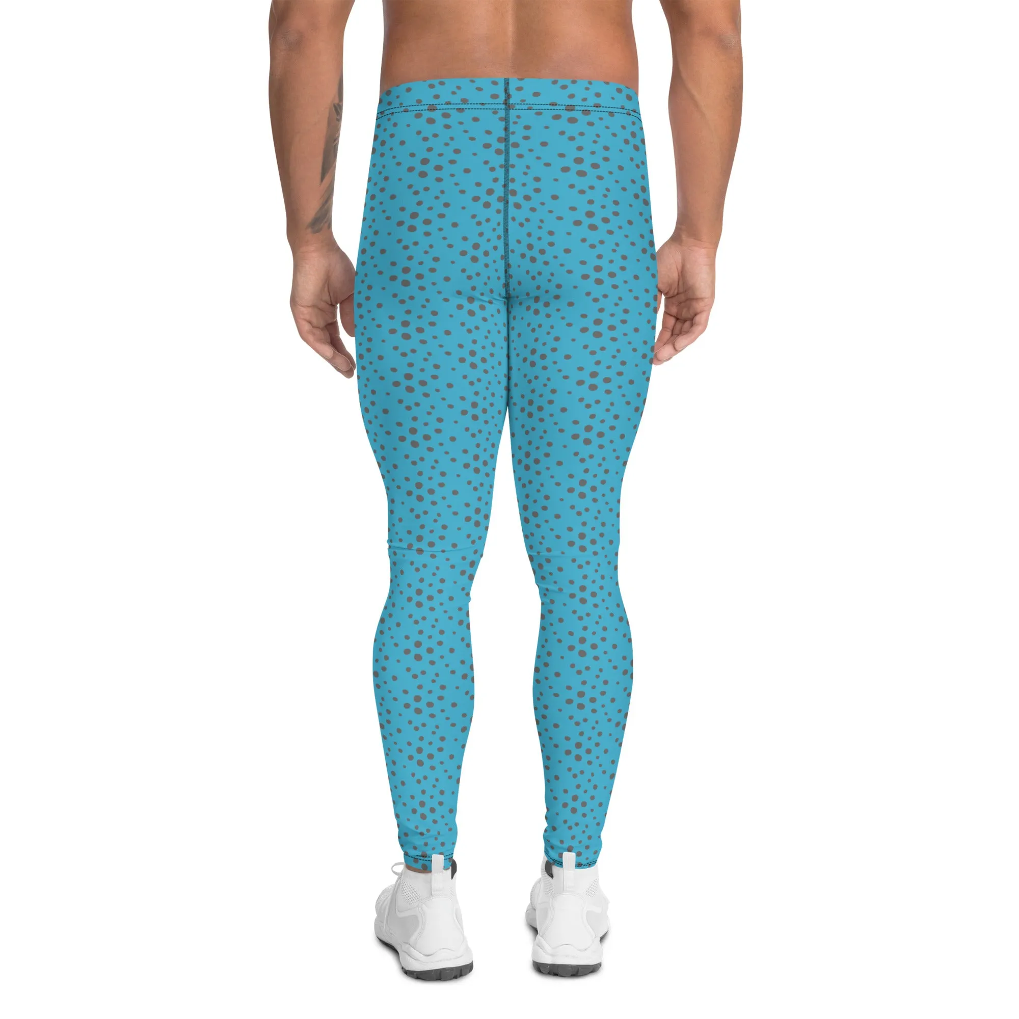 Blue Grey Dotted Men's Leggings, Dots Pattern Designer Running Compression Tights For Men - Made in USA/EU/MX