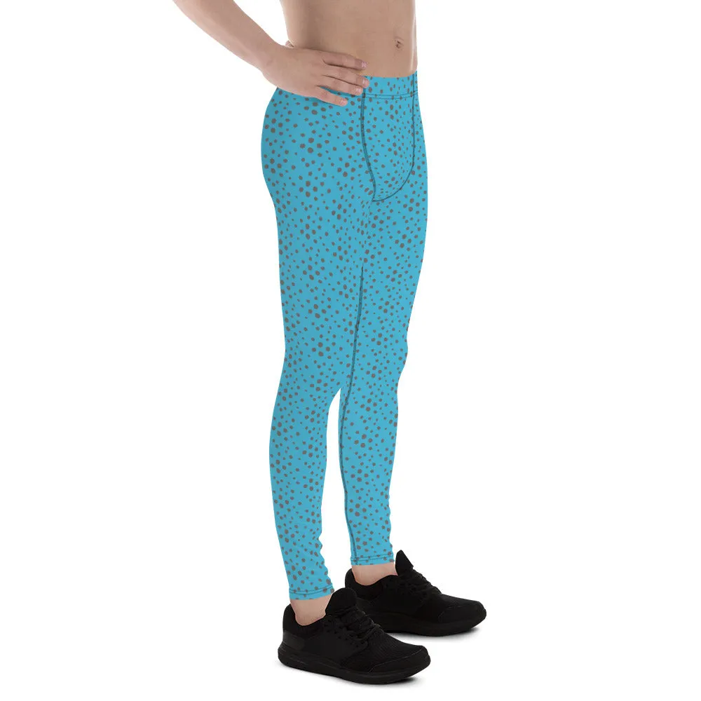 Blue Grey Dotted Men's Leggings, Dots Pattern Designer Running Compression Tights For Men - Made in USA/EU/MX