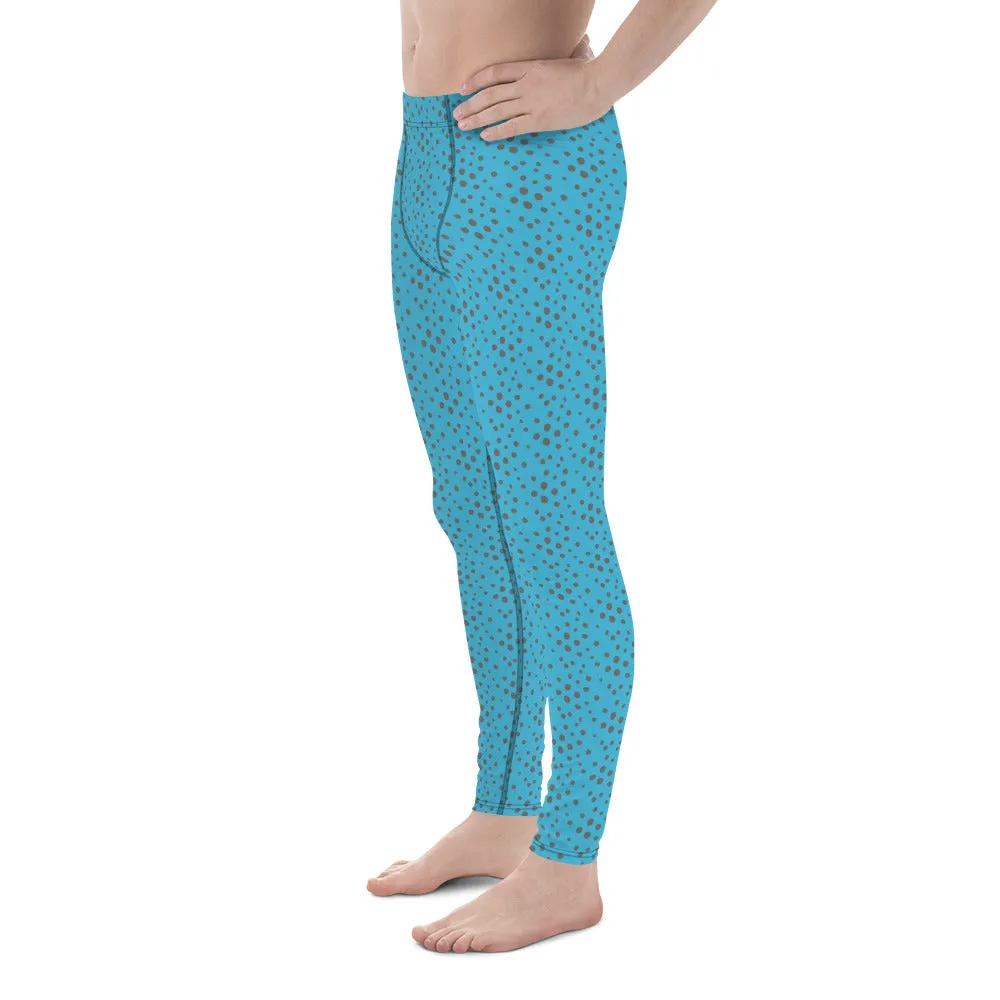 Blue Grey Dotted Men's Leggings, Dots Pattern Designer Running Compression Tights For Men - Made in USA/EU/MX