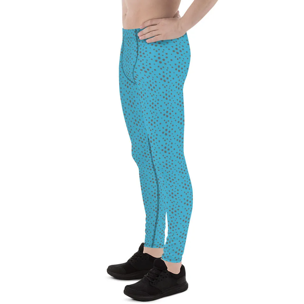 Blue Grey Dotted Men's Leggings, Dots Pattern Designer Running Compression Tights For Men - Made in USA/EU/MX