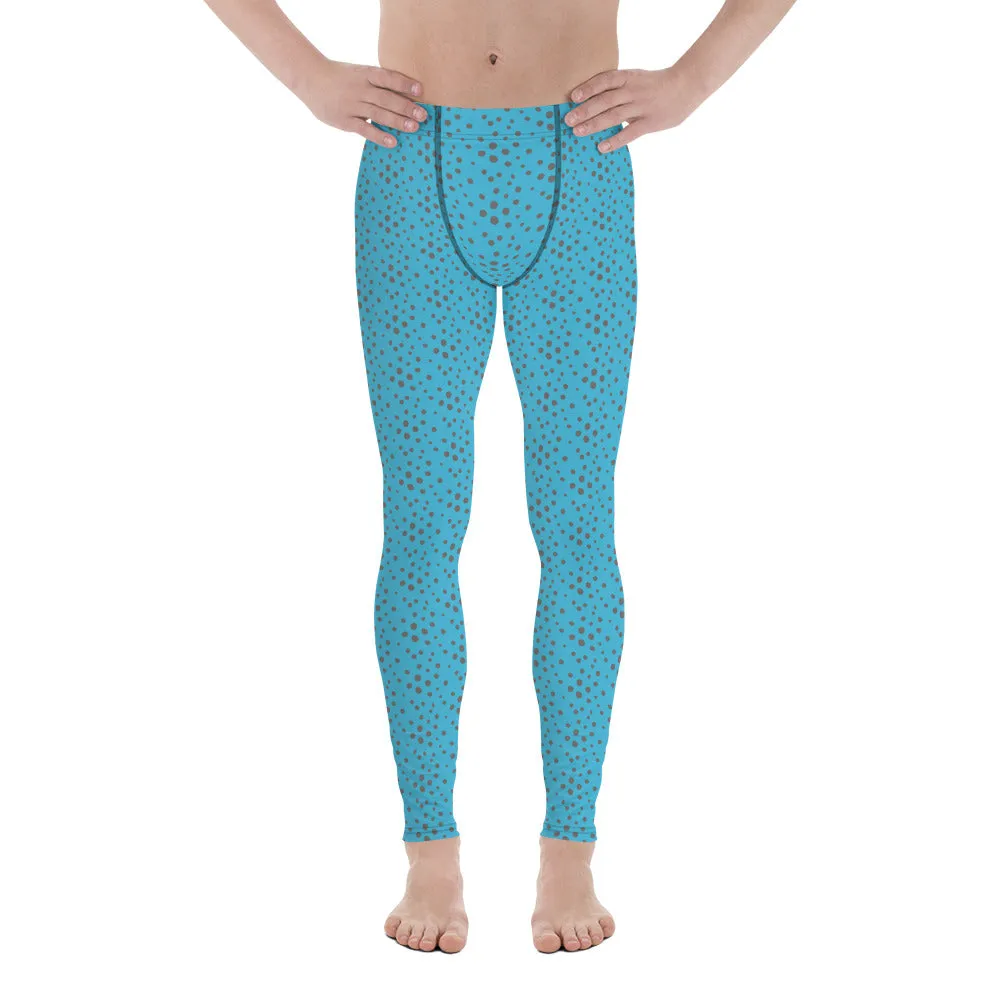 Blue Grey Dotted Men's Leggings, Dots Pattern Designer Running Compression Tights For Men - Made in USA/EU/MX