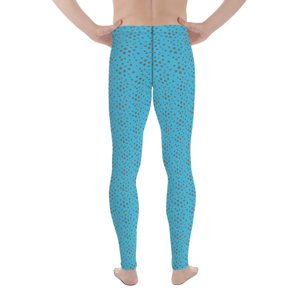 Blue Grey Dotted Men's Leggings, Dots Pattern Designer Running Compression Tights For Men - Made in USA/EU/MX