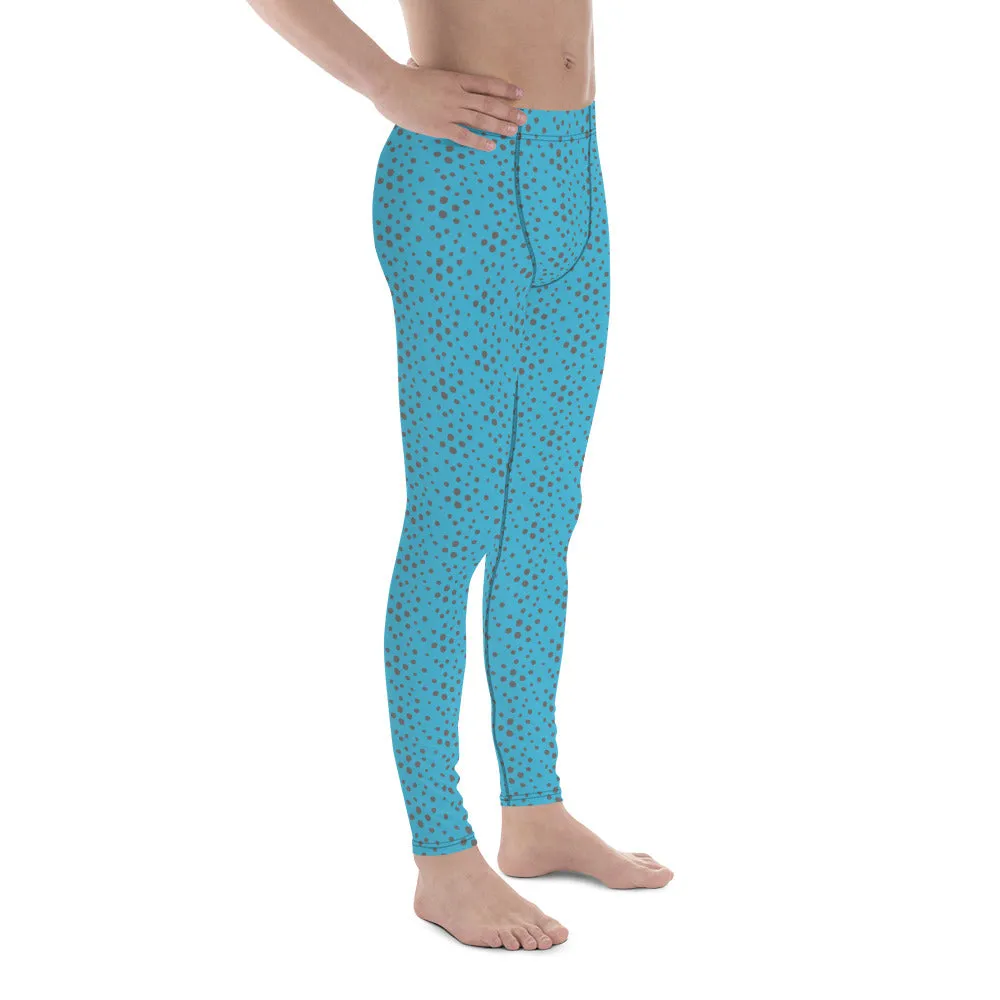 Blue Grey Dotted Men's Leggings, Dots Pattern Designer Running Compression Tights For Men - Made in USA/EU/MX