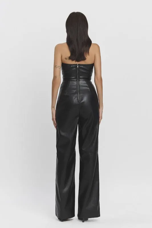 Bobbi Sleeveless Vegan Leather Wide Leg Jumpsuit Black