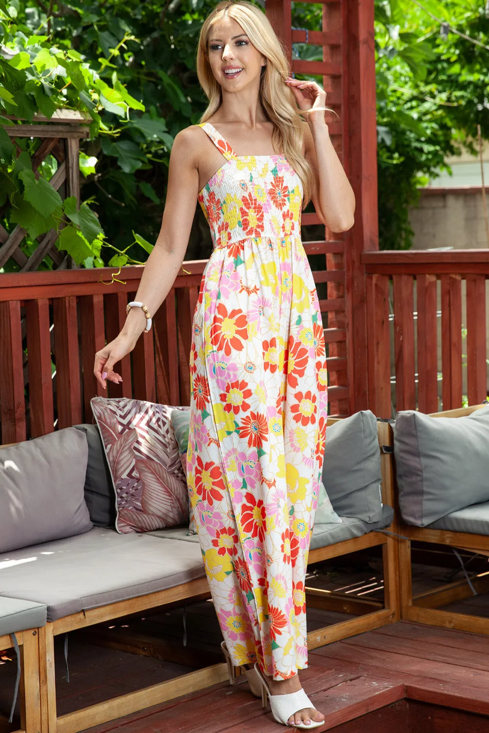 Boho Retro Floral Wide Leg Jumpsuit