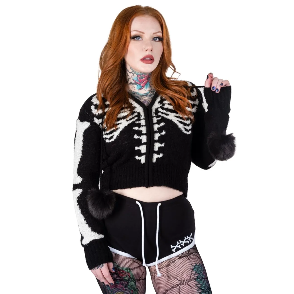 Bony Rib Cage Skeleton Fur Zip Cardigan