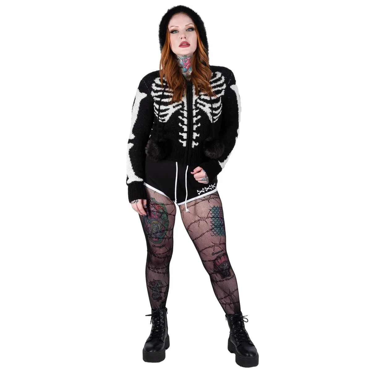 Bony Rib Cage Skeleton Fur Zip Cardigan