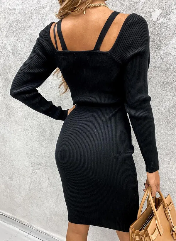 Broadway Ribbed Knit Midi Dress - Black