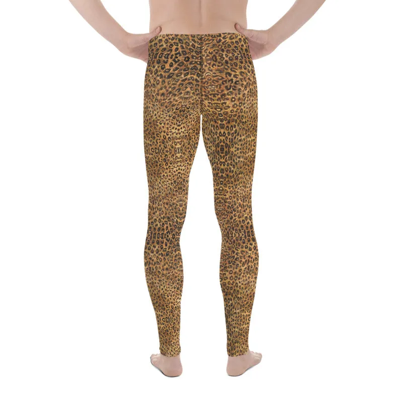 Brown Leopard Men's Leggings, Animal Print Meggings Compression Tights-Made in USA/EU