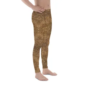 Brown Leopard Men's Leggings, Animal Print Meggings Compression Tights-Made in USA/EU